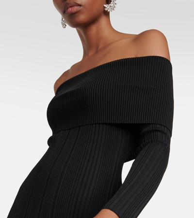 Shop Self-portrait Off-shoulder Ribbed-knit Maxi Dress In Black