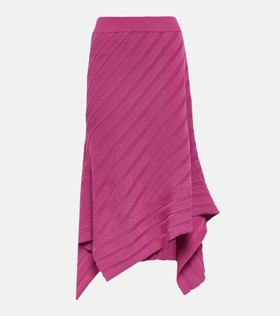Shop Stella Mccartney Asymmetric Rib-knit Midi Skirt In Beige