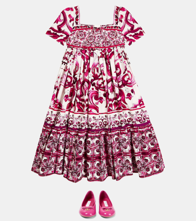 Shop Dolce & Gabbana Majolica Printed Cotton Dress In Pink