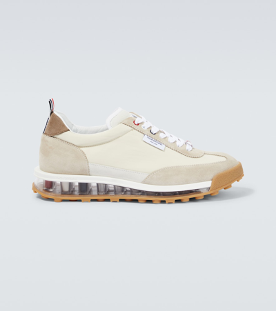 Shop Thom Browne Tech Runner Suede-trimmed Sneakers In Beige