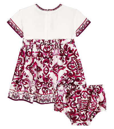 Shop Dolce & Gabbana Baby Logo Printed Cotton-blend Dress In White