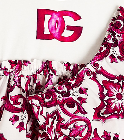 Shop Dolce & Gabbana Baby Logo Printed Cotton-blend Dress In White