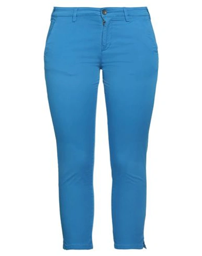 Shop 40weft Woman Pants Azure Size 8 Cotton, Elastane In Blue