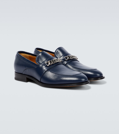 Shop Gucci Interlocking G Leather Loafers In Blue