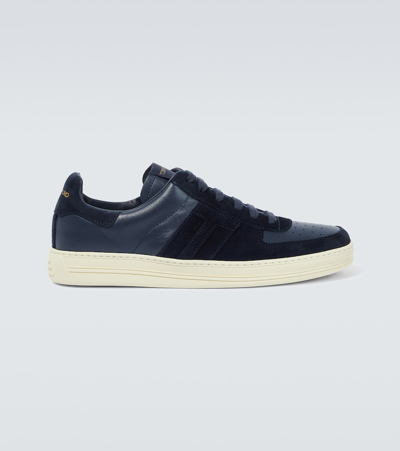 Shop Tom Ford Radcliffe Suede And Leather Sneakers In Blue