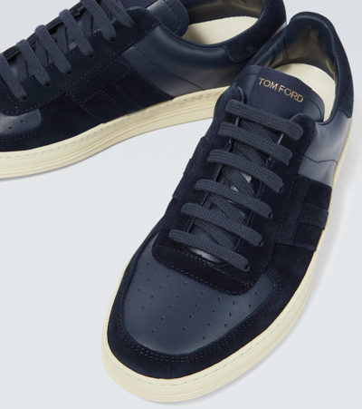 Shop Tom Ford Radcliffe Suede And Leather Sneakers In Blue