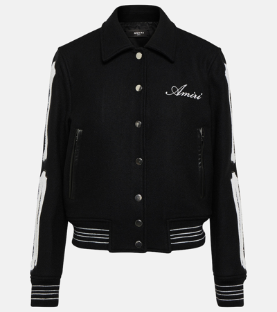Shop Amiri Bones Wool-blend Bomber Jacket In Black
