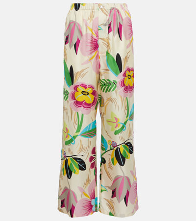 Shop Gucci Floral Wide-leg Silk Pants In Multicoloured