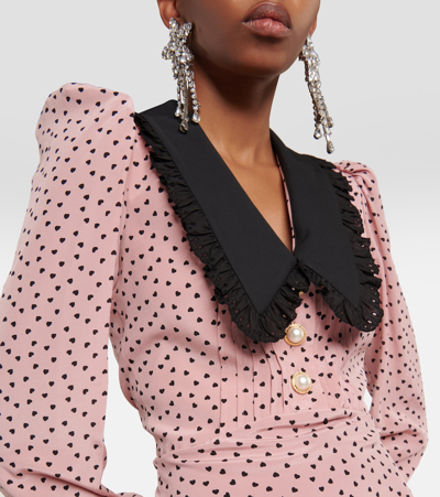 Shop Alessandra Rich Printed Silk Midi Dress In Pink