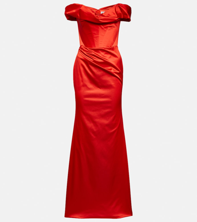 Shop Vivienne Westwood Draped Satin Gown In Red