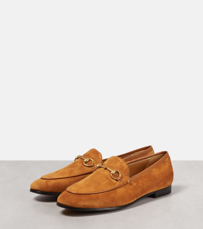 Shop Gucci Jordaan Suede Loafers In White