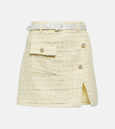 Shop Self-portrait Belted Bouclé Miniskirt In Yellow