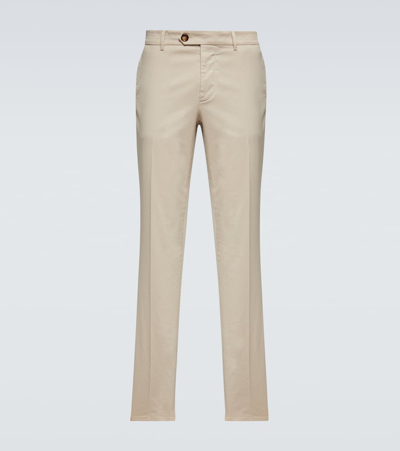 Shop Brunello Cucinelli Mid-rise Cotton-blend Slim Pants In Beige