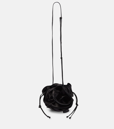 Shop Magda Butrym Ruched Satin Shoulder Bag In Black