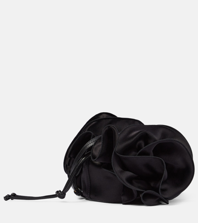 Shop Magda Butrym Ruched Satin Shoulder Bag In Black