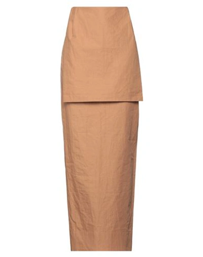 Shop Jacquemus Woman Maxi Skirt Camel Size 4 Linen In Beige