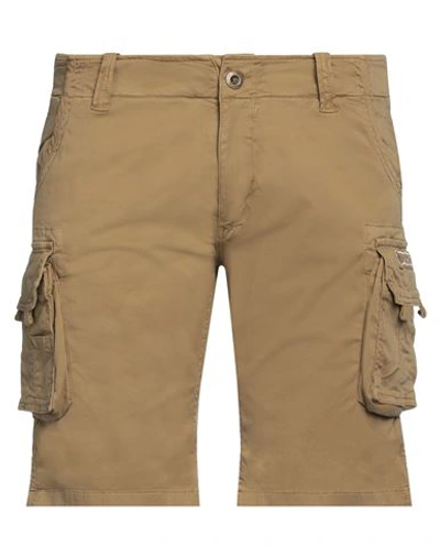 Shop Alpha Industries Man Shorts & Bermuda Shorts Khaki Size 34 Cotton, Elastane In Beige
