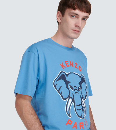 Shop Kenzo Logo Cotton Jersey T-shirt In Blue