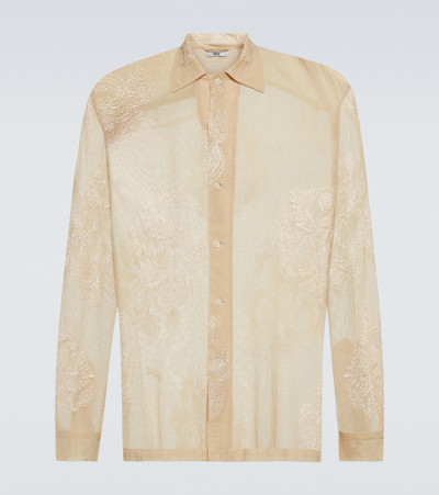 Shop Bode Moth Veil Embroidered Cotton Mesh Shirt In Beige