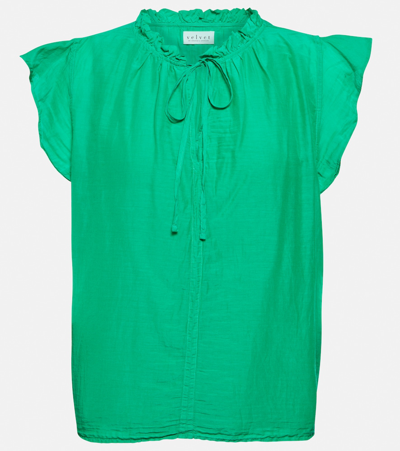 Shop Velvet Melanie Cotton And Silk Voile Top In Green