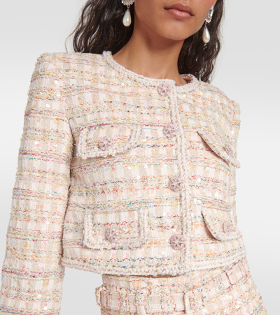 Shop Self-portrait Sequin Bouclé Jacket In Pink