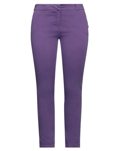 Shop Kontatto Woman Pants Purple Size M Cotton, Elastane