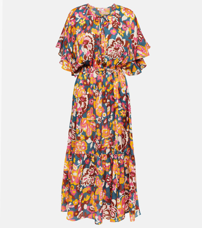 Shop Eres Piment Floral Silk And Cotton Midi Dress In Multicoloured