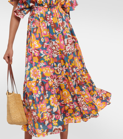 Shop Eres Piment Floral Silk And Cotton Midi Dress In Multicoloured