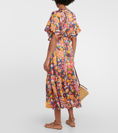 Shop Eres Piment Floral Silk And Cotton Midi Dress In Multicoloured