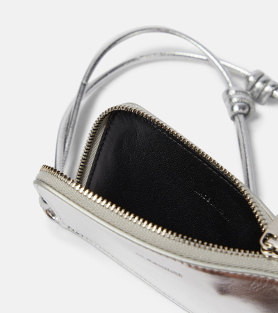 Shop Jil Sander Envelope Leather Card Holder With Strap In Grey