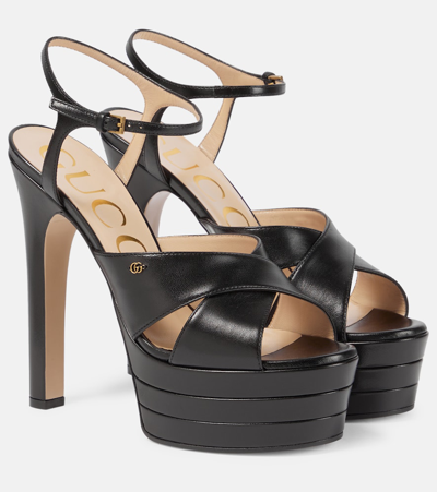 Shop Gucci Gg Leather Platform Sandals In Black