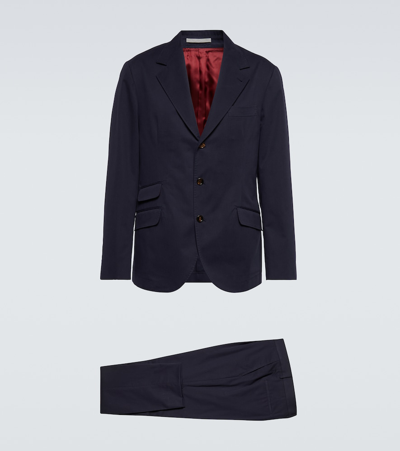 Shop Brunello Cucinelli Cotton And Cashmere Gabardine Suit In Blue