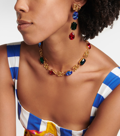 Shop Dolce & Gabbana Dg Embellished Drop Earrings In Multicoloured