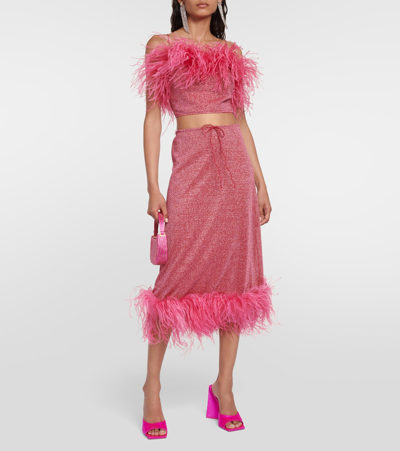 Shop Oseree Lumière Plumage Midi Skirt In Pink