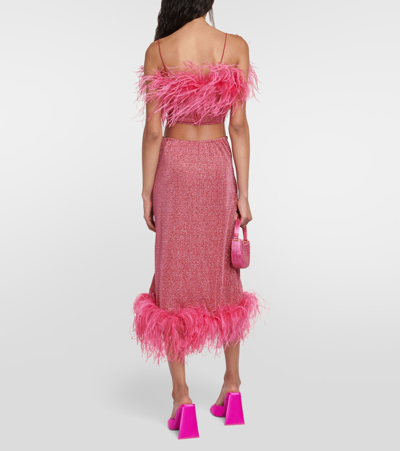 Shop Oseree Oséree Lumière Plumage Midi Skirt In Pink