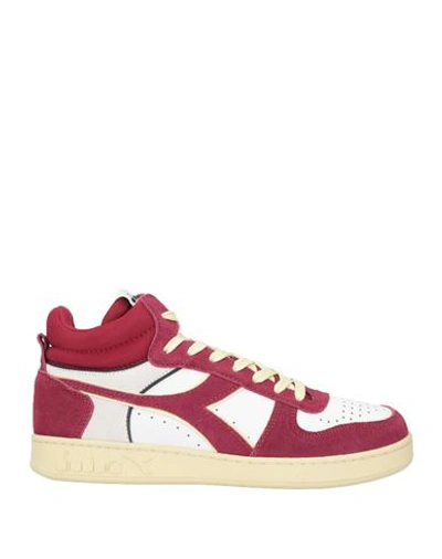 Shop Diadora Magic Basket Demi Cut Suede Leather Man Sneakers Burgundy Size 8.5 Soft Leather, Textile Fib In Red