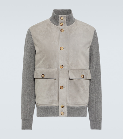 Shop Brunello Cucinelli Suede And Cashmere Bomber Jacket In Grey