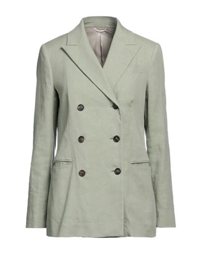Brunello Cucinelli Woman Blazer Sage Green Size 4 Linen, Cotton, Elastane In Sage Green