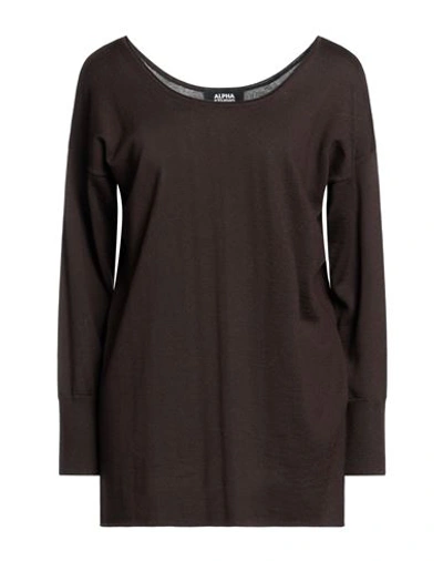 Shop Alpha Studio Woman Sweater Dark Brown Size 6 Merino Wool