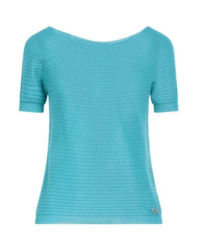 Shop Blugirl Blumarine Woman Sweater Turquoise Size 2 Viscose, Acrylic In Blue