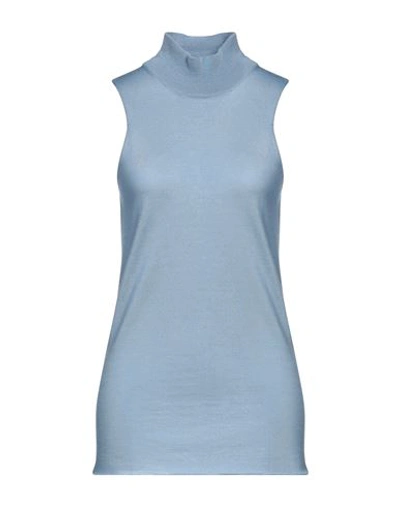 Shop Alpha Studio Woman Turtleneck Pastel Blue Size 6 Merino Wool, Tencel