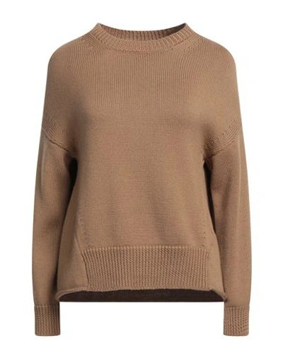 Shop Alpha Studio Woman Sweater Camel Size 10 Merino Wool In Beige