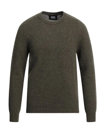 Shop Alpha Studio Man Sweater Military Green Size 42 Geelong Wool