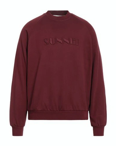 Shop Sunnei Man Sweatshirt Burgundy Size M Cotton In Red
