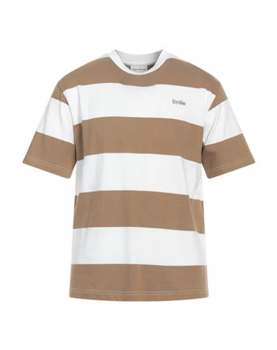Shop Drôle De Monsieur Man T-shirt Light Brown Size S Cotton In Beige