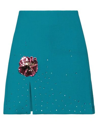 Shop Art Dealer . Woman Mini Skirt Turquoise Size L Wool In Blue
