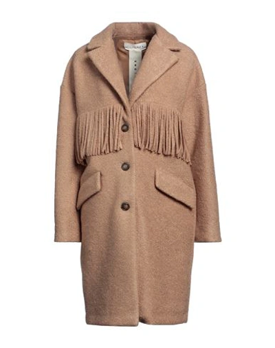 Shop Haveone Woman Coat Camel Size S Polyester In Beige