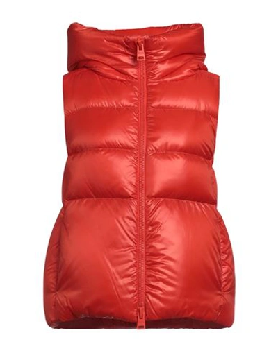 Herno Woman Down Jacket Mandarin Size 6 Polyamide In Tomato Red