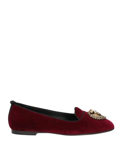 Shop Dolce & Gabbana Woman Loafers Burgundy Size 5.5 Textile Fibers In Red
