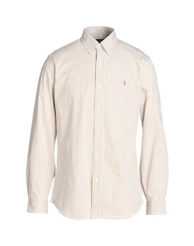 Shop Polo Ralph Lauren Custom Fit Striped Stretch Poplin Shirt Man Shirt Khaki Size L Cotton, Elastane In Beige